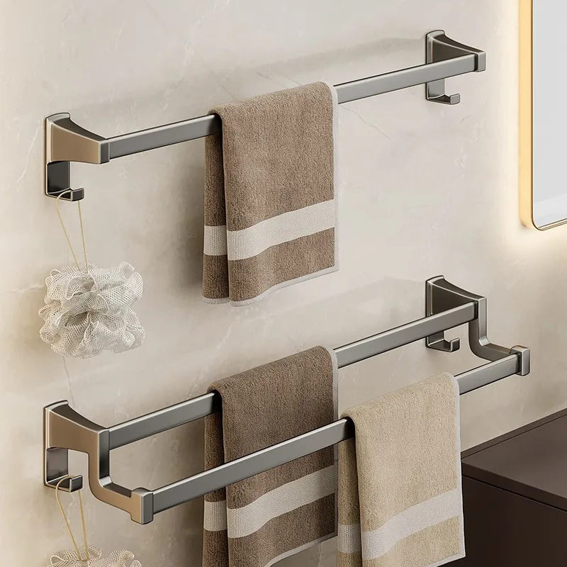 

Towel Rack Single Rod No Punch Bathroom Cool Towel Bar Bathroom Shelves Double Gunmetal Gray Hanging Rod