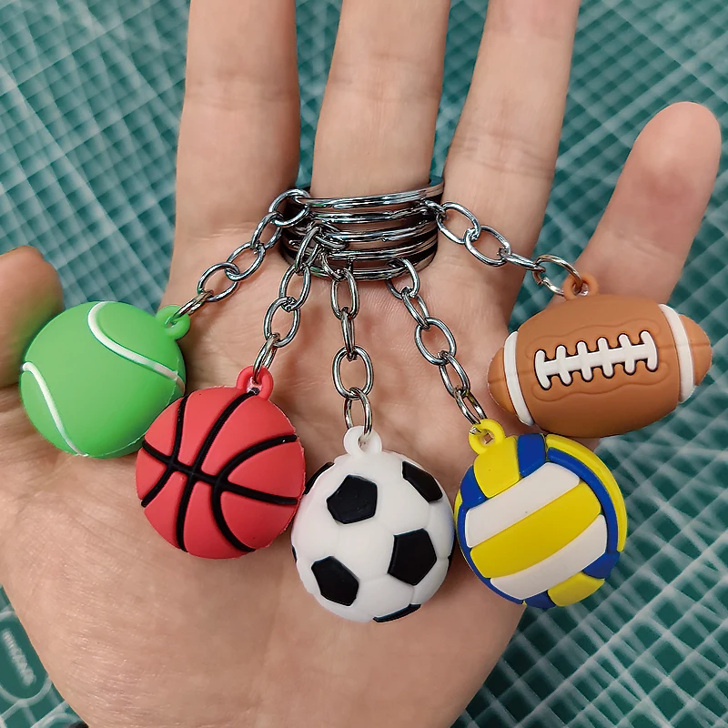 PVC Football Basketball Key Chain Creative Volleyball Tennis Rugby Keyring Bag Car Keys Pendant Accessories Gifts