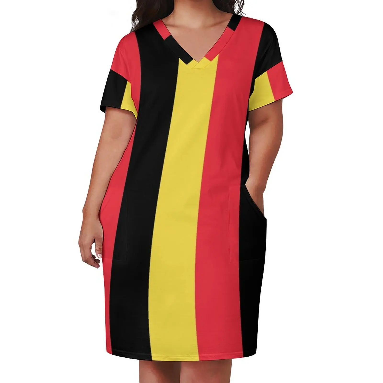 Belgium Flag Loose Pocket Dress elegant dress women's clothing korea stylish