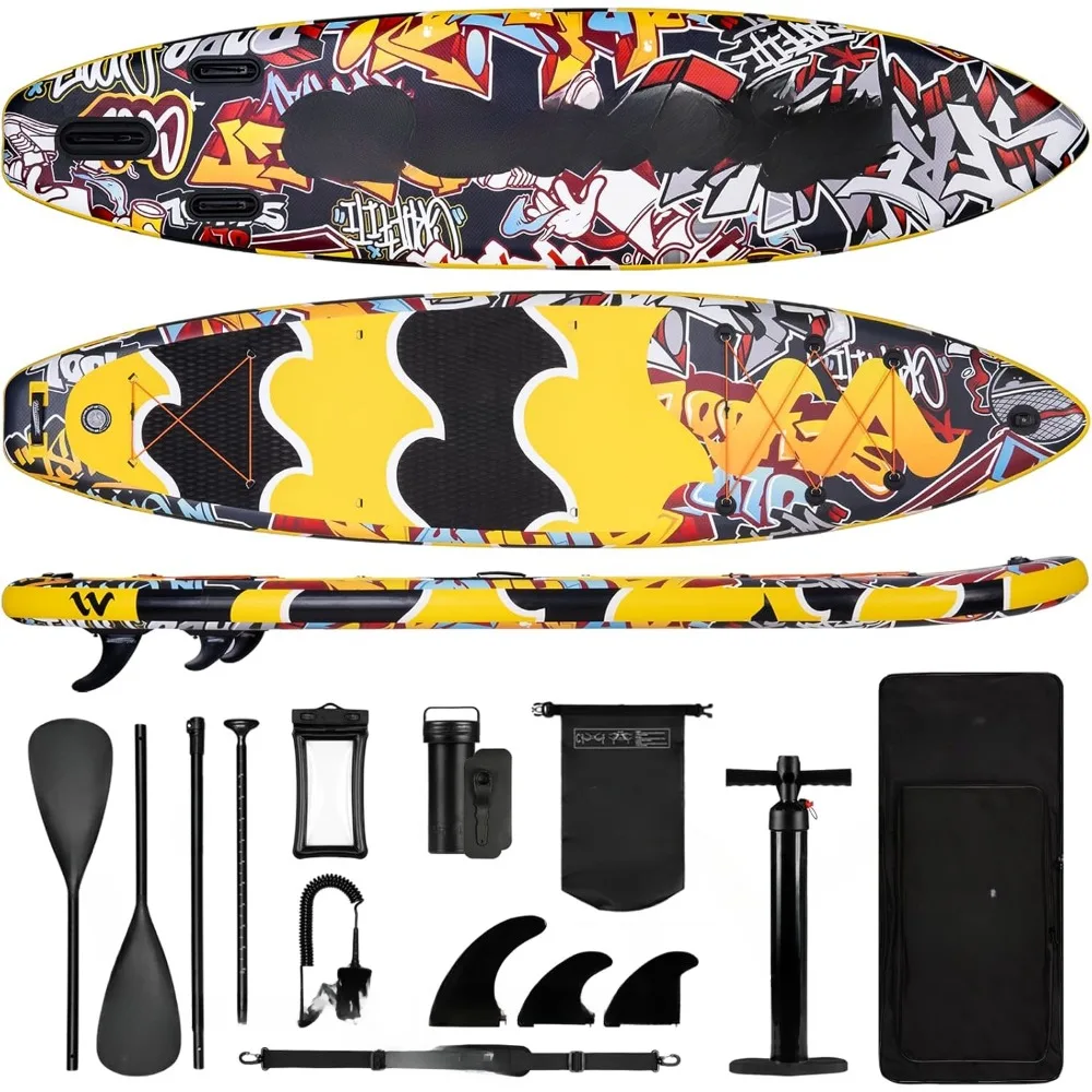 Inflatable stand-up paddle board, super stable all-round support board with paddle board accessories, camera mount