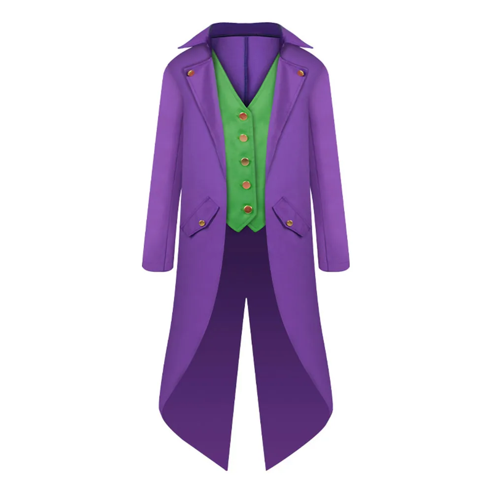 Clown Cosplay Costume Kids Children Medieval Long Coat Jacket Joker Outfits Halloween Carnival Party Suit