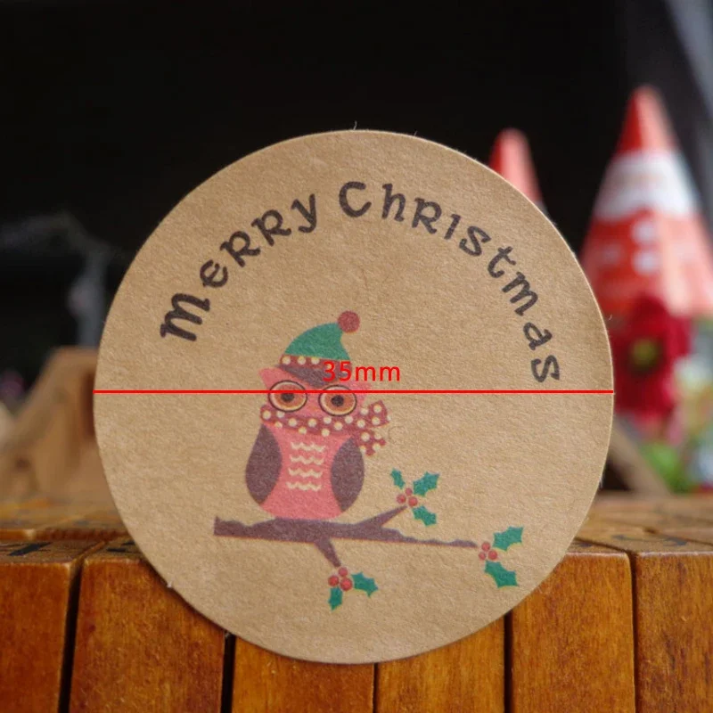 120 قطعة/الوحدة لتقوم بها بنفسك حزمة الهدايا تسمية لاصقة مستديرة "عيد ميلاد سعيد" ختم ملصق لطيف البومة وسلسلة شجرة عيد الميلاد الزخرفية #6