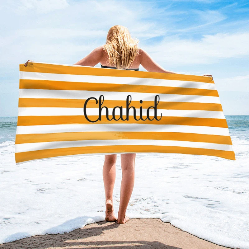 Personalized Beach Children's Gift: ultra-fine Fiber Beach Towel, Colorful Striped Bath Towel, Single-sided Velvet Beach Towel