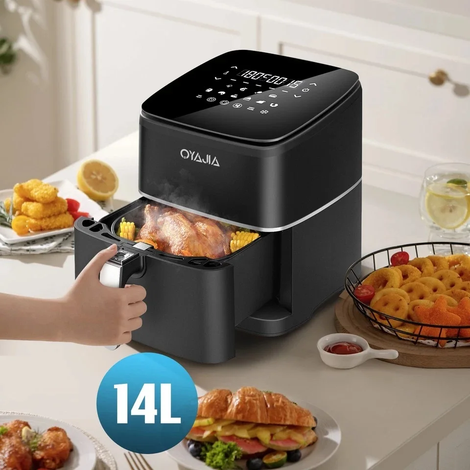 XXL Heißluftfritteuse, 14 l, 1700 W, ölfreier Grill, schwarz, intelligenter Touchscreen,