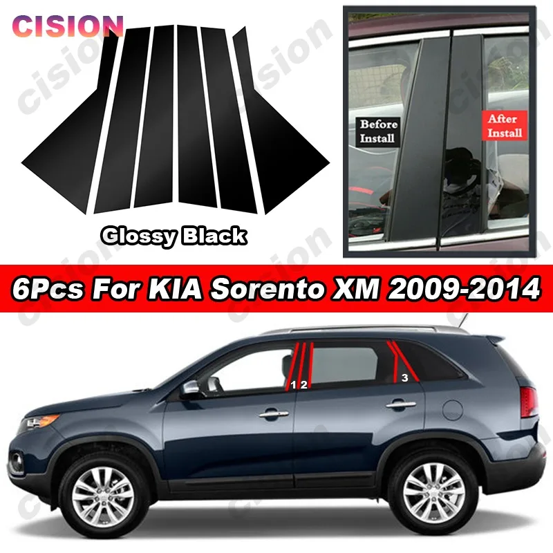 Glossy Piano Black Car Door Window Middle Column Center B Pillar Post Panel Cover Trim Mirror Effect Sticker For KIA Sorento XM