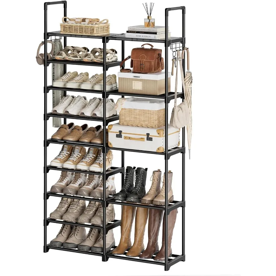 

9 Tiers Shoe Rack Shoe Storage Shoe Organizer 3035 Pairs Shoe Tower Unit Shelf Durable Metal Pipes with Plastic Connectors Stac