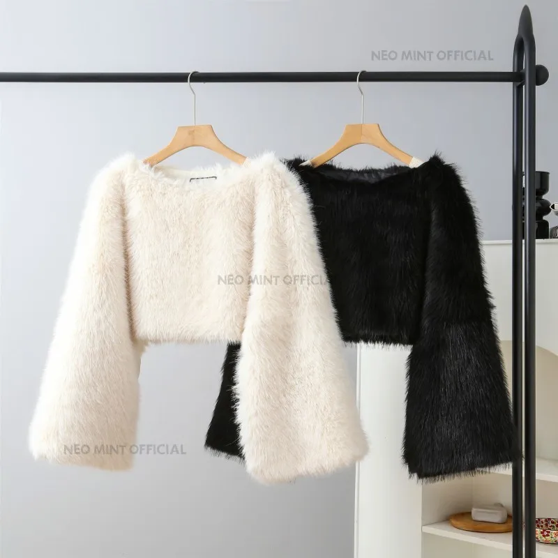 Neo hortelã novo 2025 outono pele do falso colheita topo pullovers ins chique rua meninas fofo casaco de pele de raposa inverno capa de pele streetwear