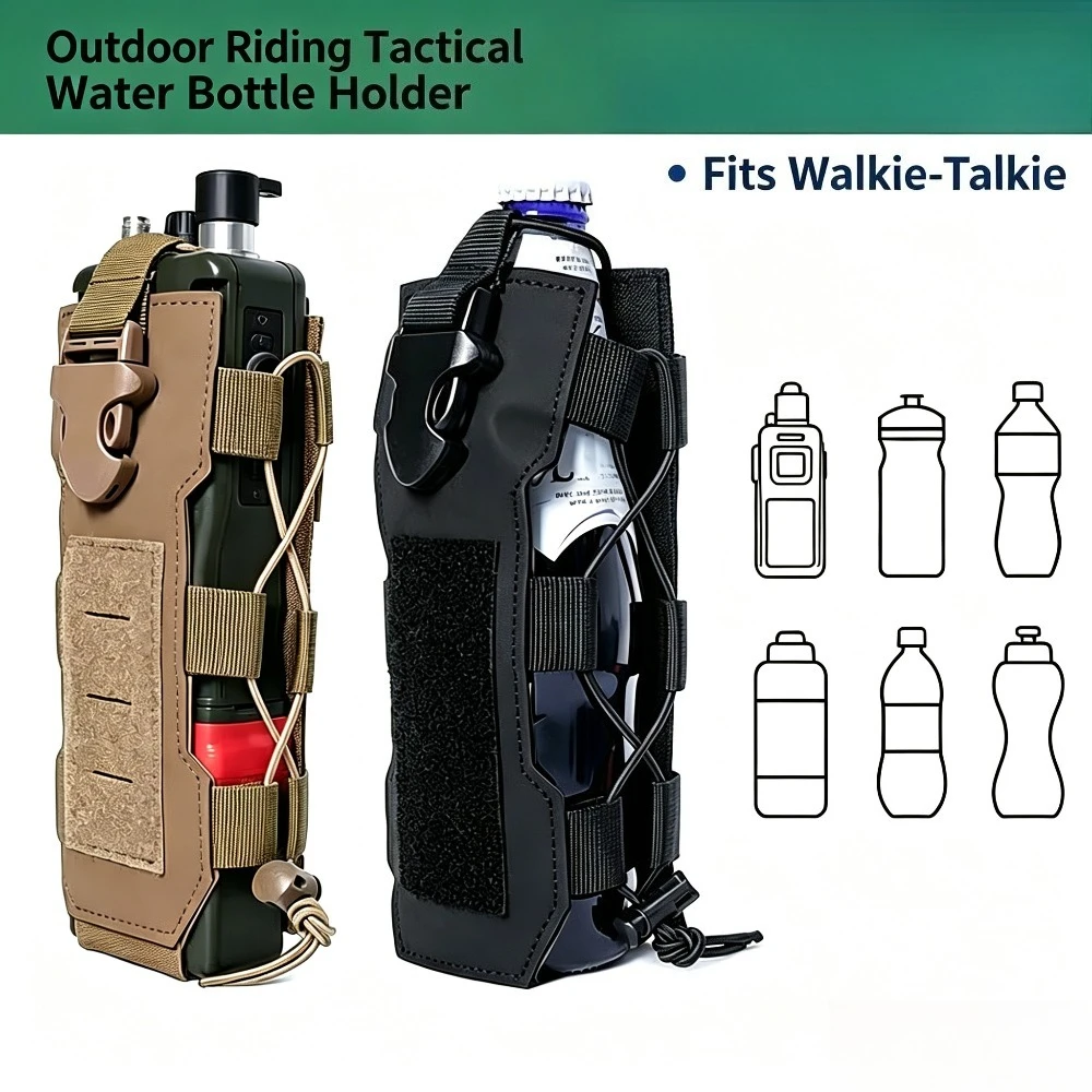 Tactical 2-in-1 Bag MOLLE Compatible Walkie Talkie Bag Outdoor Travel Camping Hiking Fishingportable Kettle Bag
