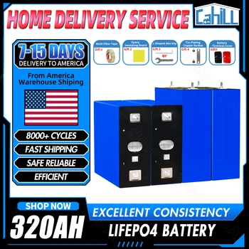 グレードA級8000+ サイクル320Ah Lifepo4電池3.2Vリン酸鉄リチウム充電可能電池、DIY 12V 24V 48V家庭貯蔵エネルギーRV太陽光キャンプ電池、EU在庫