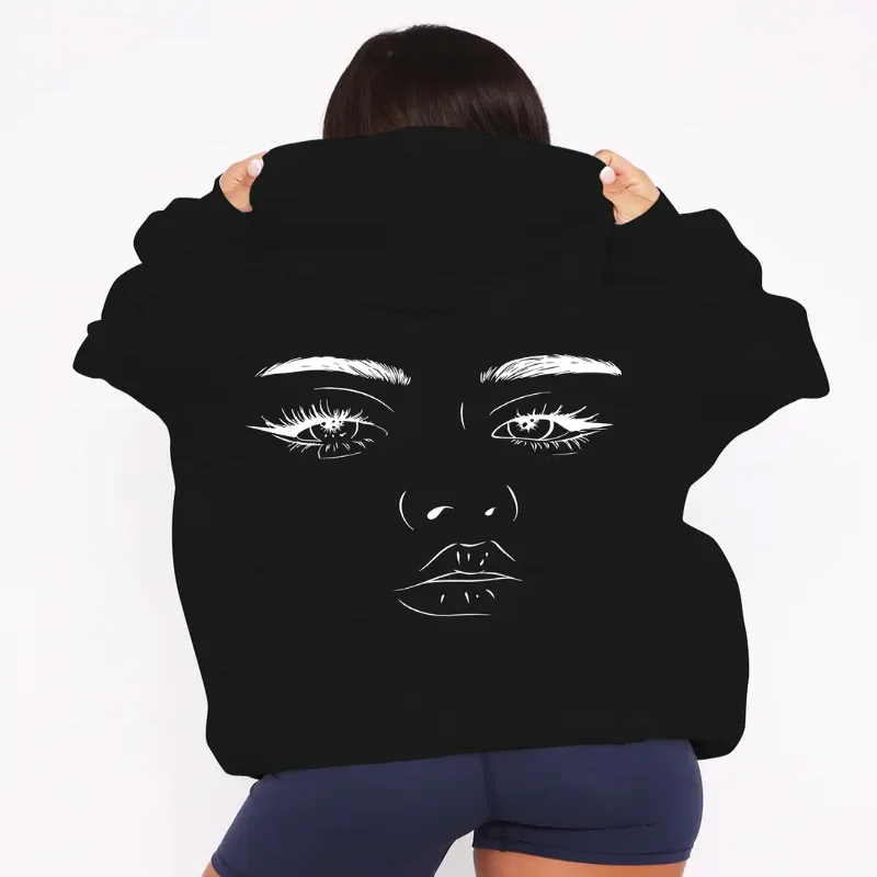 

Женская толстовка с капюшоном, пуловер спереди, повседневная уличная толстовка с принтом лица, теплая осенне-зимняя сезонная удобная одежда в уличном стиле