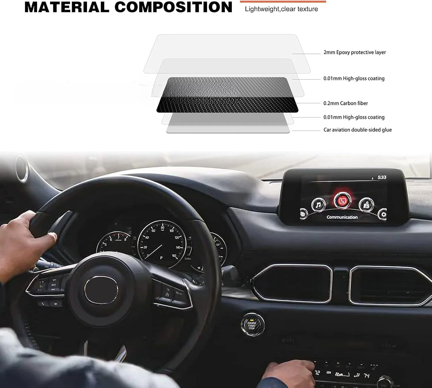 Auto Schlüssellose Motorstart-Stopp-Taste Abdeckung Dekorativer Aufkleber Passend für Mazda3 6 CX-3 CX-5 CX-9 MX-5 Miata Zubehör – Detail 2