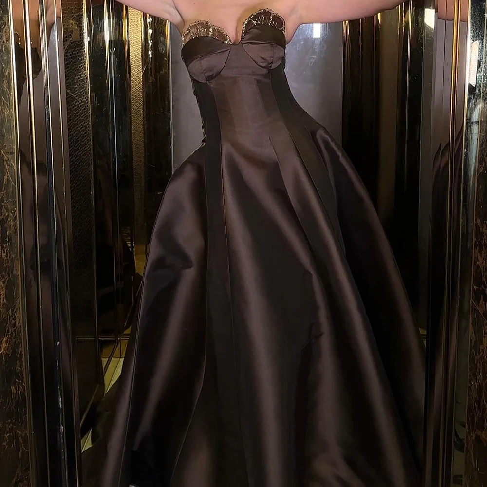 

Customized Exquisite Pleats Sequined Sweetheart Evening Dresses Graceful A-Line Satin Sleeveless Custom Size Party Gowns Saudi A