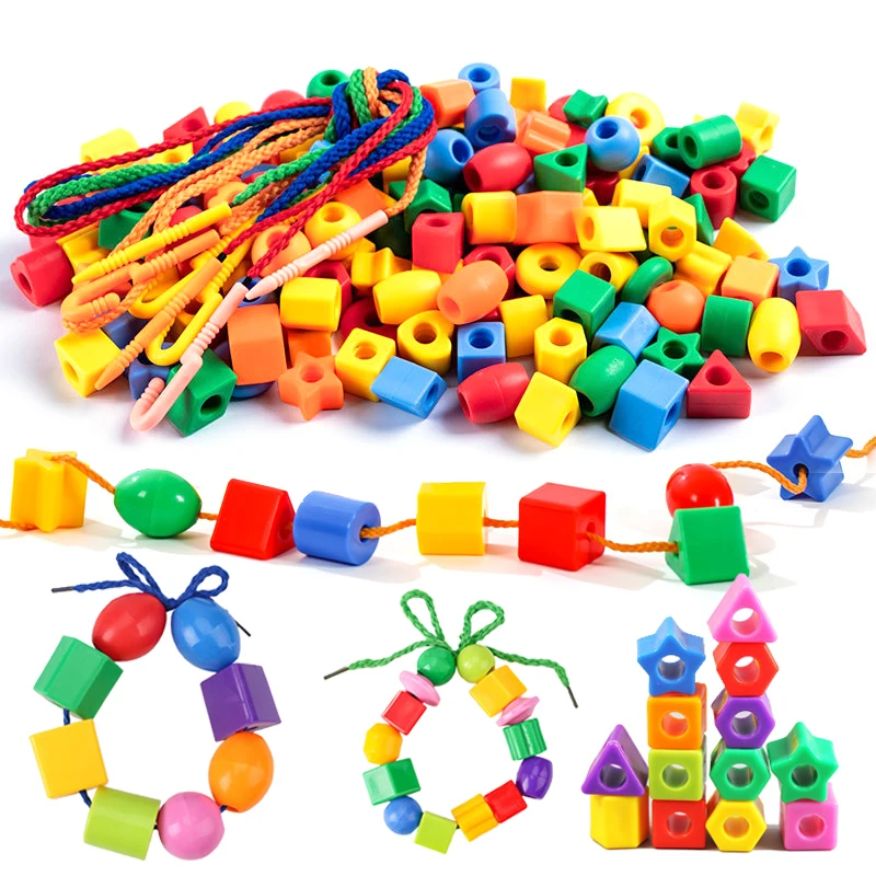 Beads Toys Plastic Children Handmade DIY Puzzle Early Education Toy Rope Threading Games Kids Self Made Bracelet Necklace TMZ