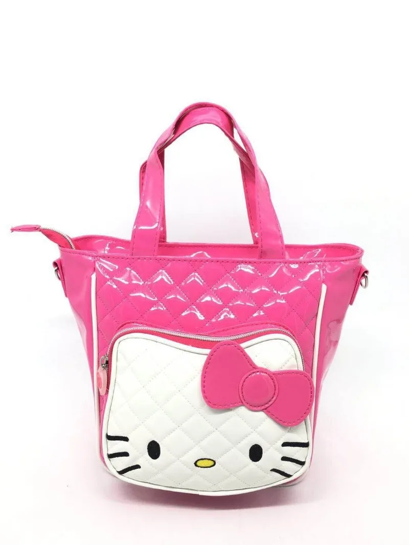 Sanrio Hello Kitty Bag Kids Cartoon PU Bright Surface Handbag Pink Birthday Gift Crossbody Bag Girls Fashion Makeup Backpacks