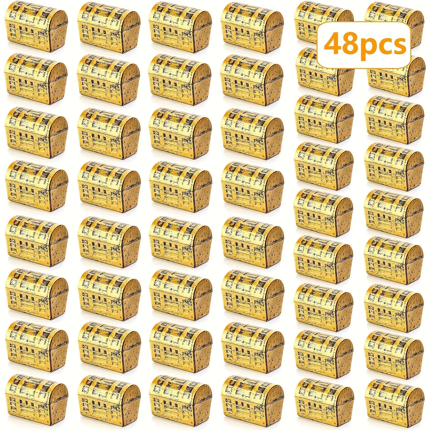 48pcs Mini Pirate Treasure Chests - Vintage Golden Plastic Locking Jewelry Storage Boxes with Fabric-Lined Interior