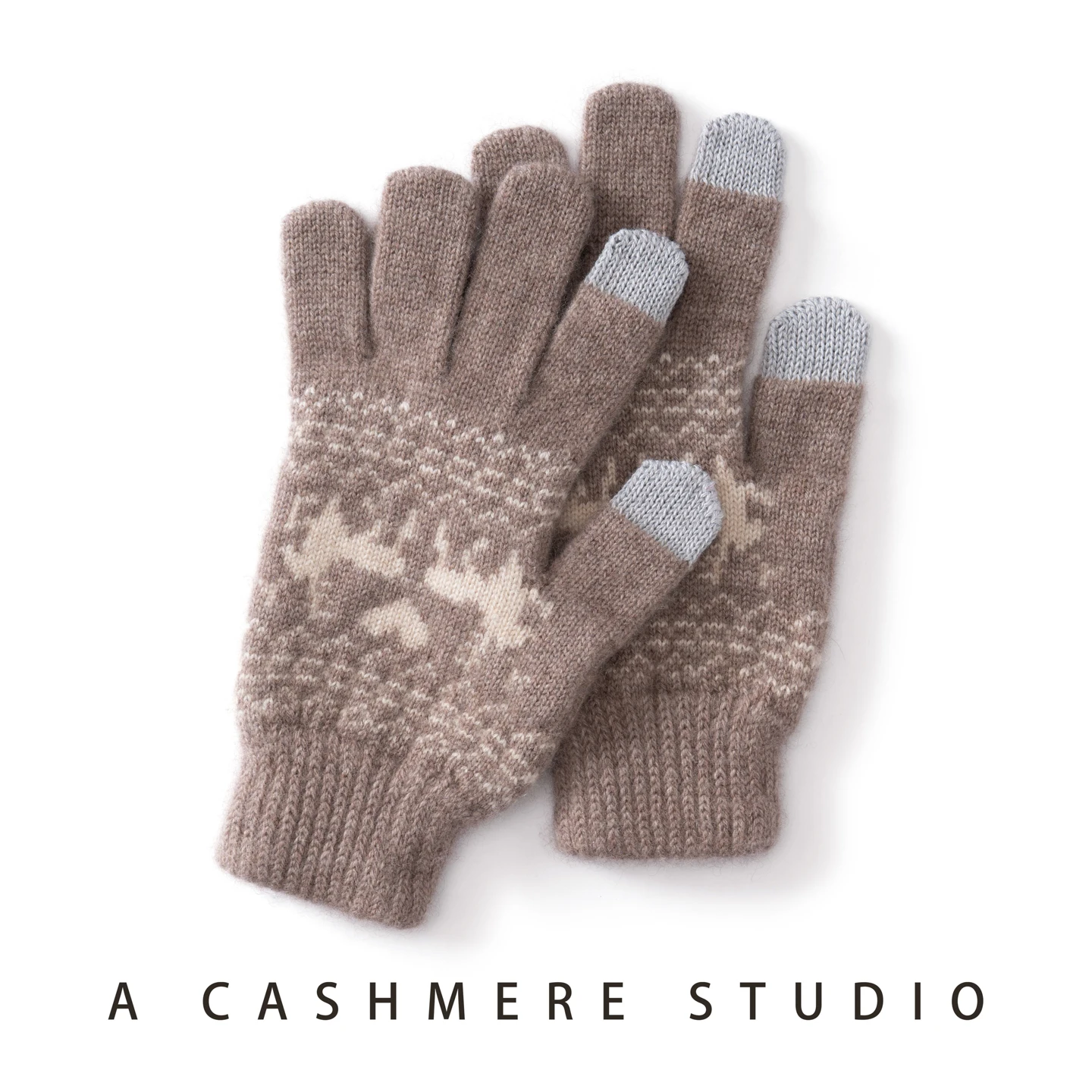 Autumn and Winter New Pure Cashmere Gloves Women's Knitted Thickened Warm Five Finger Gloves Fashion Jacquard Gloves Christmas