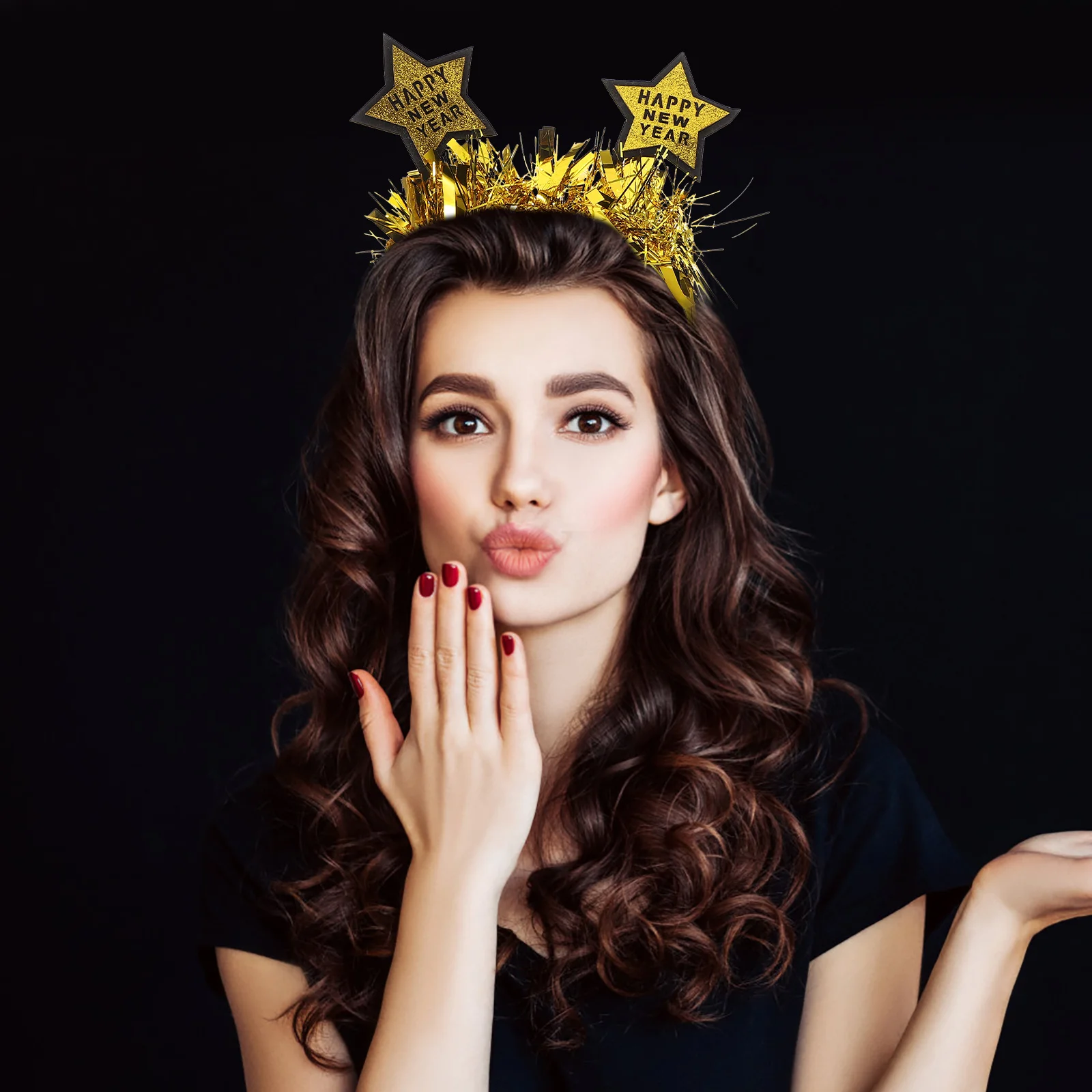 

2pcs New Year Glitter Star Headband Tinsel Party Hair Accessory For Holiday Celebrations Chinese New Year Eve Sparkling Headwear