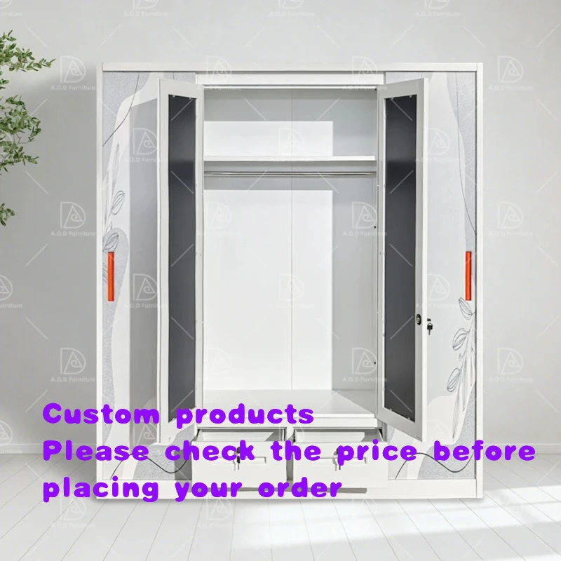 custom.Customizable Home Printed 4-Door Steel Wardrobe Easy Assemble Bedroom Furniture From Factory Use