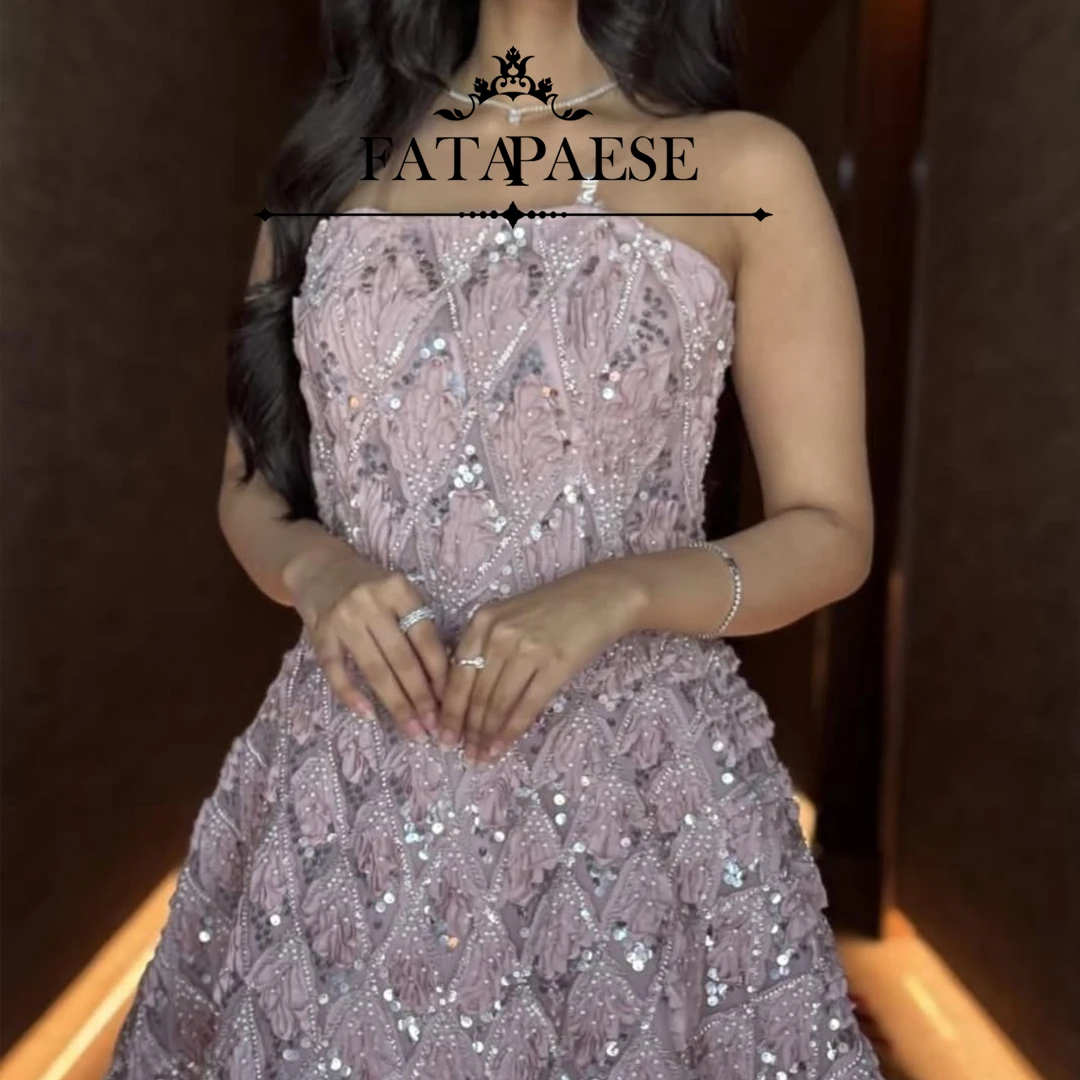 

FATAPAESE Customized Bridal Gown Beaded Pearl Yarn Embroidery Straight-across Neckline Sleeveless A-line Max Skirt Party Clothes