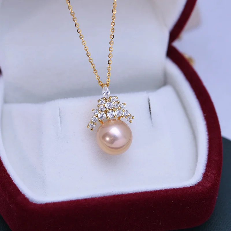 

Lefei 10-11mm Strong Luster Few Flaw Freshwater Classic Pink Pearl Crown Necklace Charm Women 925 Silver Party Jewelry Gift DZ06