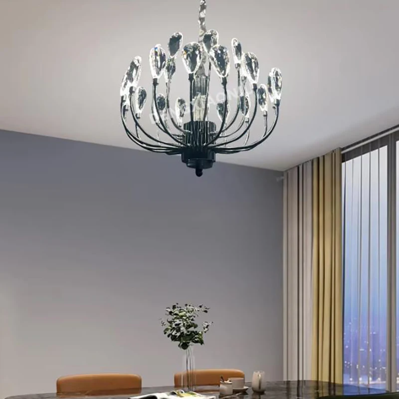 Modern LED Chandelier Lights Luxury Large Hanging Light Long Section Crystal Chandelier Glass Parlor Living Room Indoor Lighting