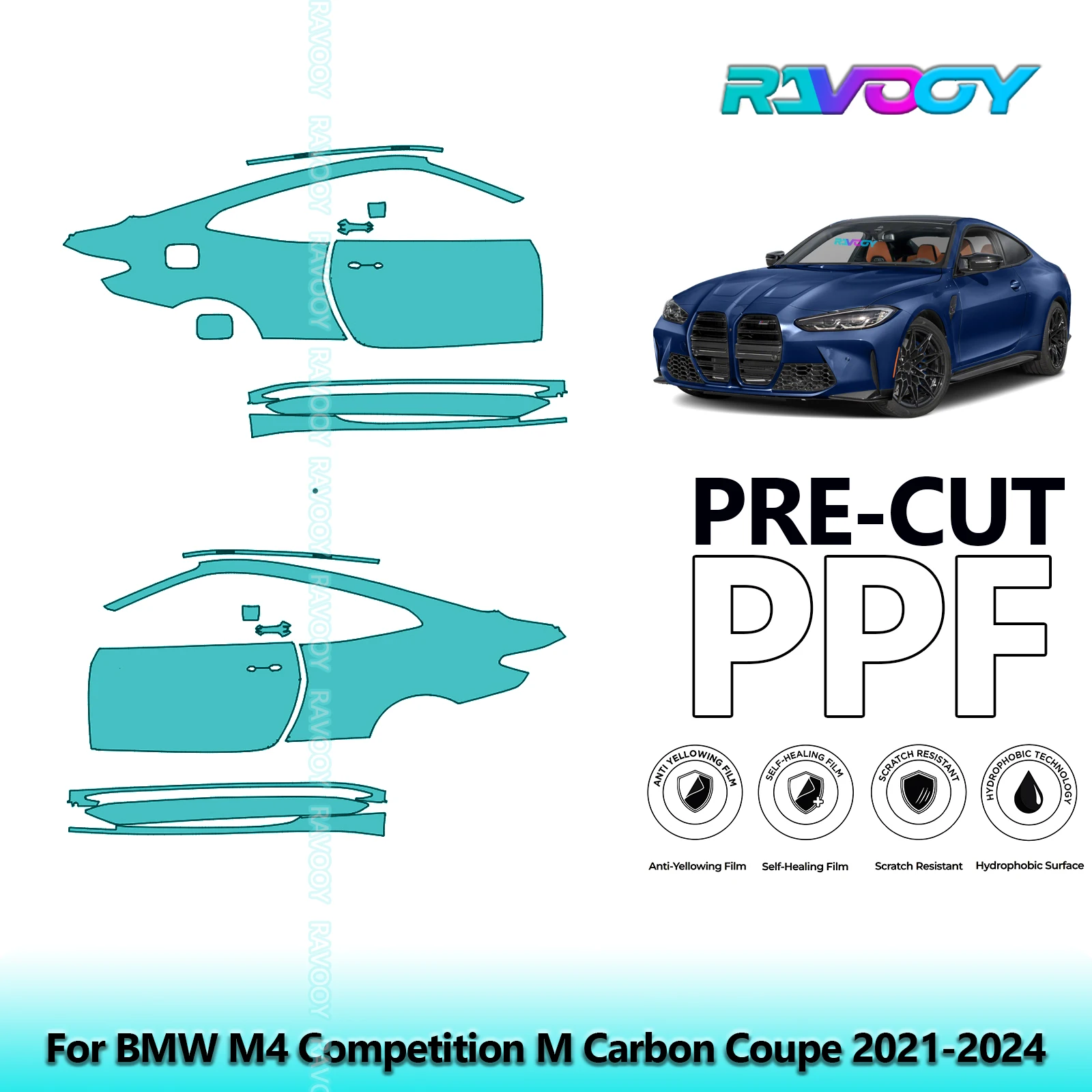 

For BMW M4 Competition M Carbon Coupe 2021-2024 8.5mil Pre-Cut PPF Door & A/B Pillar Kit TPU Paint Protection Film Set