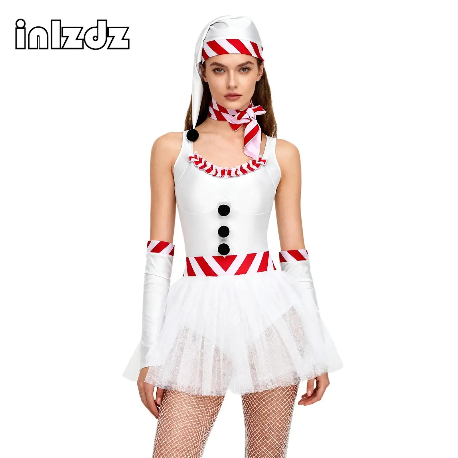 

Womens Christmas Snowman Dress-up Costume Sleeveless Tulle Tutu Dress Outfit for Festival Fancy Dress Xmas Party Performance Set