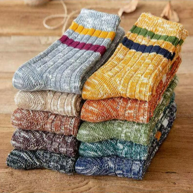 10PCS Men Retro Speckled Crew Socks, Color Block Stripe Mid‑Calf Socks, Stylish Casual Socks for Outdoor & Daily Matching