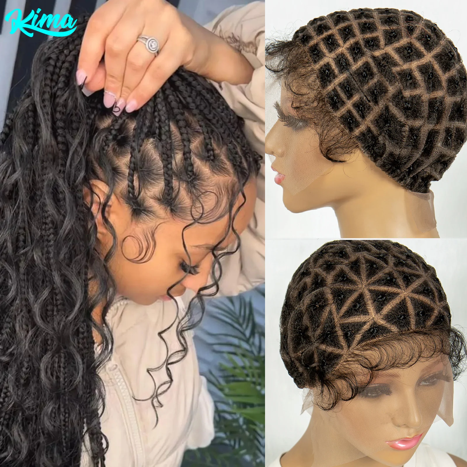 Kima Double Lace Wig Cap Pre-parting Knots for DIY Boho Crochet Braids Add-in With Baby Hair for Braided Wig