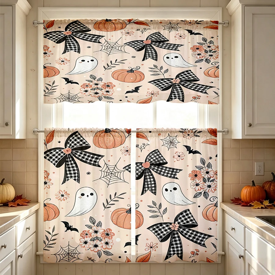 Halloween Fall Kitchen Curtains, Bat Moon Star Stripe, Digital Print, Kitchen Dining Room, Rod Pocket Polyester, Home Decor