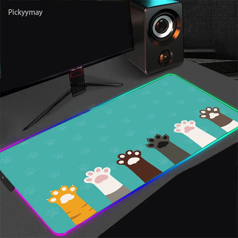 

Pink Cute Cat Paw Large RGB Mouse Pad Gaming Accessories Kawaii PC Gamer Keyboard Mousepad XXL Laptop Desk Mats Backlight LED