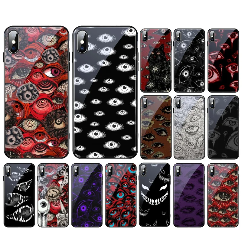 

Scary Face Eyes Glass phone case For iphone 15 14 13 Pro Max 12 11 Pro Max XS Mobile Phone Case Funda