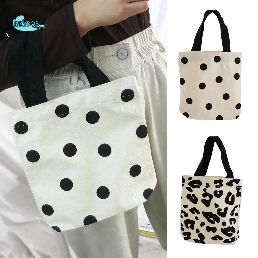 

Polka Dot Grocery Handbags Lightweight Eco Bag Korean Canvas Bag Shopping Books Bags Women Shoulder Bags Student Bags