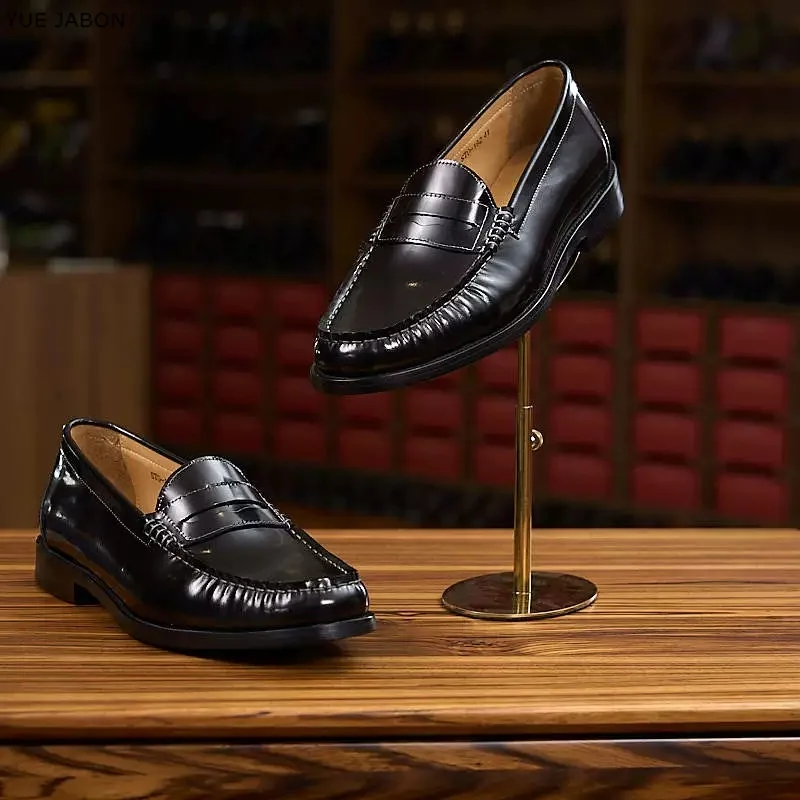

2026 New Black Men's Patent Split-Leather Loafers, Genuine Leather High-End British Style Slip-On Lazy Moccasin Shoes
