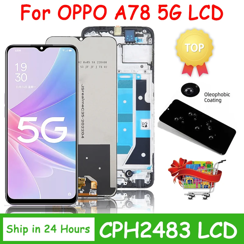 6.56“ Screen For OPPO A78 5G CPH2483 LCD Display Touch Screen Digitizer Assembly With Frame for OPPO A78 CPH2495 Display Frame