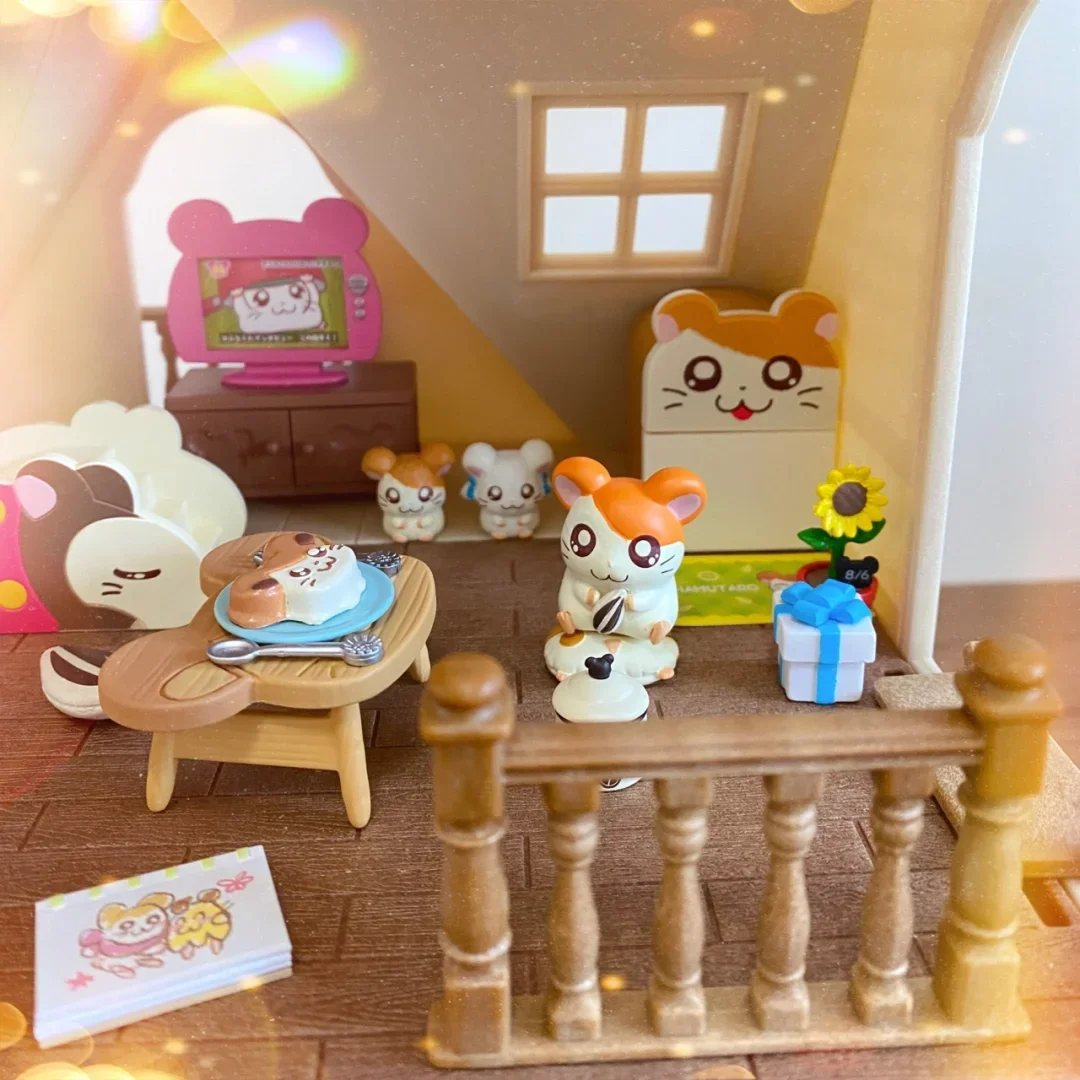 Re-Ment Genuine Hamtaro Room Anime Miniature Model cute mini Bedroom furniture hamster Figure Toys Kids Gift Collection Ornament