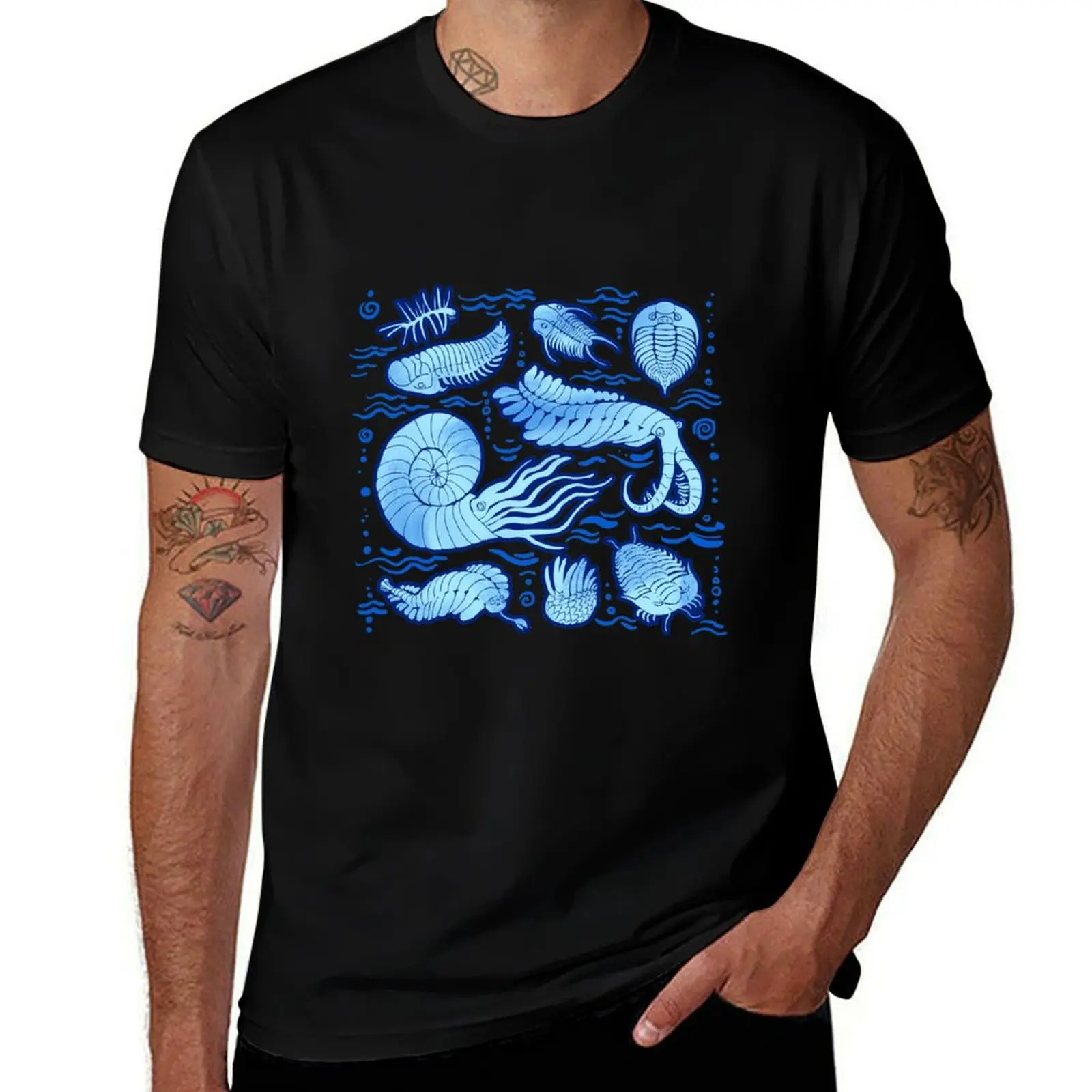 

Ancient sea animals: Trilobites, Anomalocaris, Wiwaxia and others on dark b/g T-Shirt t shirt custom print T-Shirt