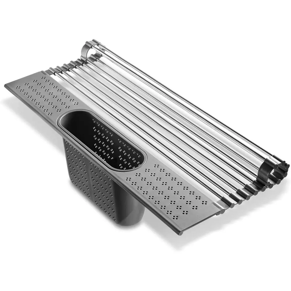 

Roll Up Dish Drainer, Over The Sink Multi-pose oldable Drying Rack with Caddy, Gray, Medium- 17.3"x11"