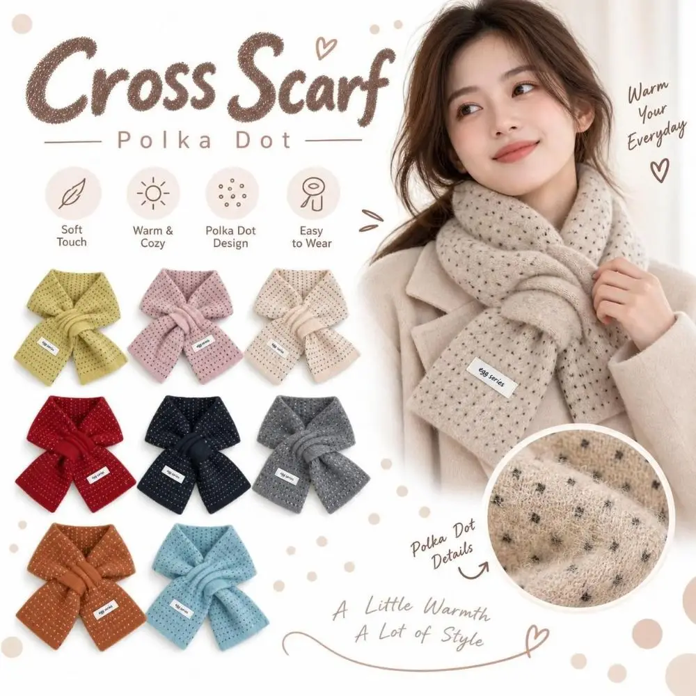 Korean Style Soft Knitted Neck Scarf Dotted Pattern Warm Women's Scarf Short Winter Scarf for Women