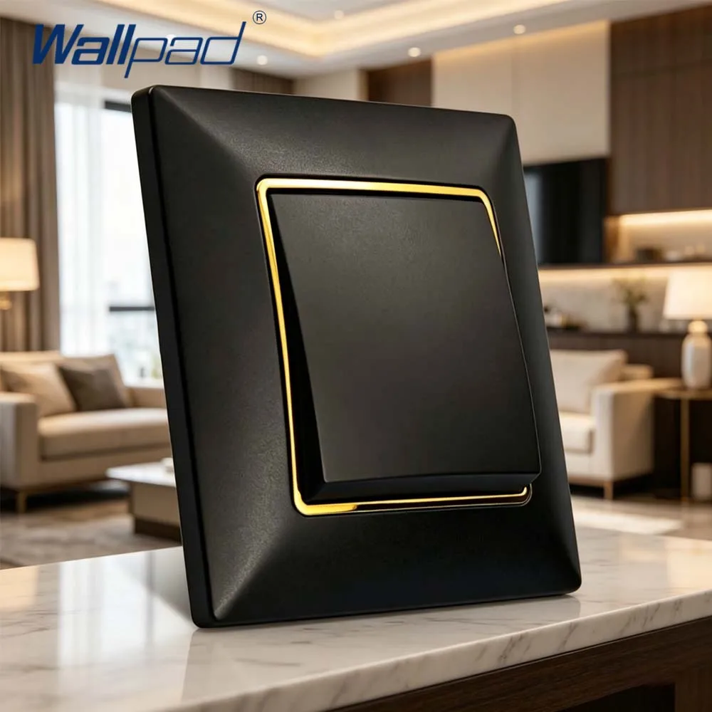 Wallpad EU-Standard Wandlichtschalter Deutsch-Französische Steckdose Schwarzes Kunststoffpanel AC110-250V RJ45 TEL TV