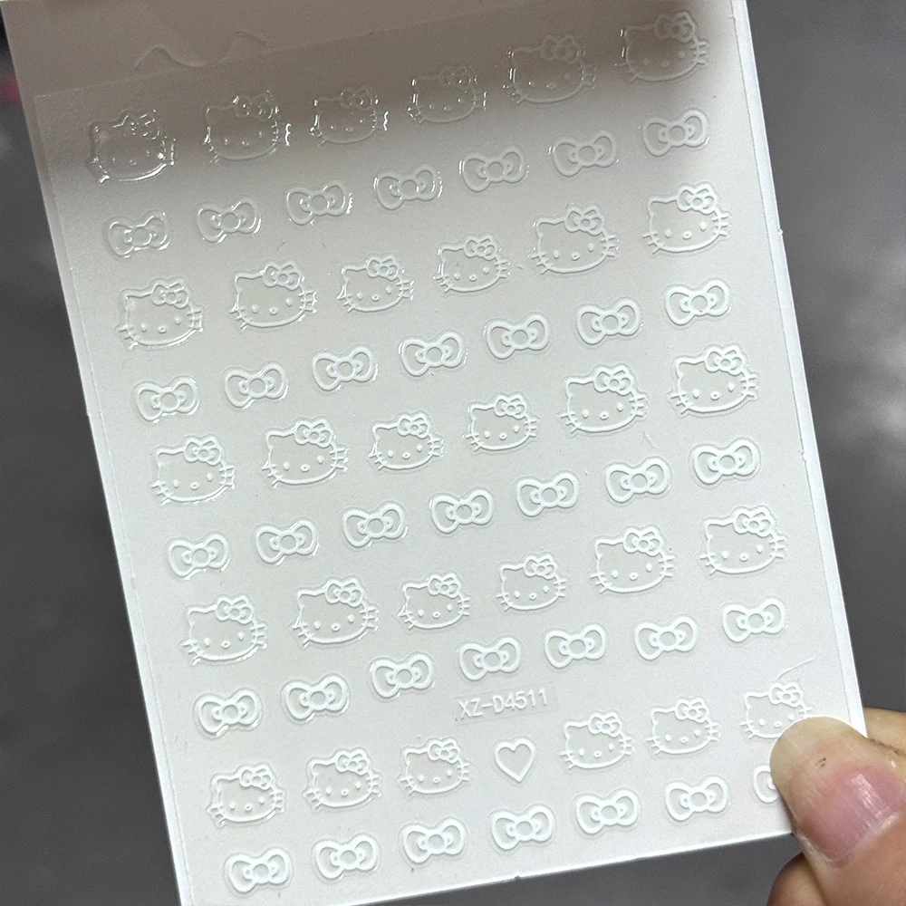 6 pezzi di adesivo per unghie giapponese Kawaii Bow HelloKitty rosa, bianco, nero, rosso, oro, argento Cartoon testa di gatto colla posteriore decalcomanie per unghie-_8