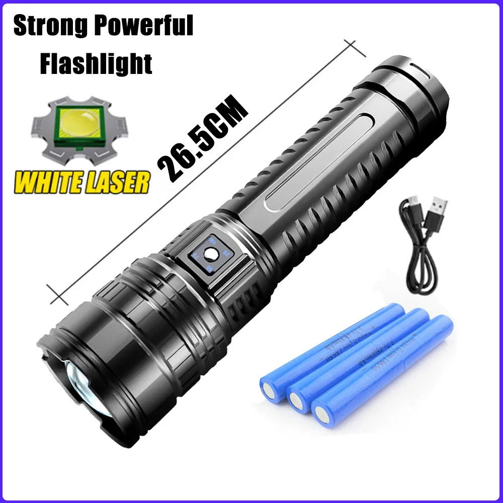 

Built-in battery powerful laser flashlight, emergency light, LED flashlight, tactical flashlight, 4km, 10000LM, 800W, 15000mAh