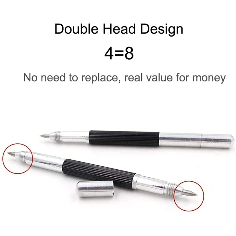 Scribers de carburo de tungsteno, bolígrafo de grabado con diseño de doble cabezal, herramienta de trazado de punta de carburo de tungsteno de bolsillo, 5 paquetes
