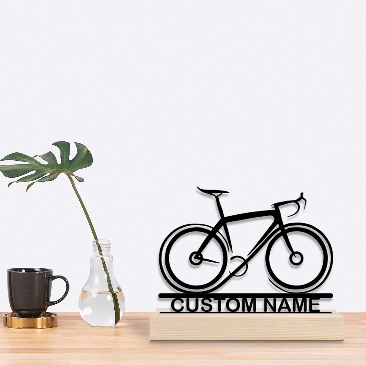 1pc Desktop Metal Ornaments Custom Content With Wooden Base Modern Rural Home Desktop Decorations