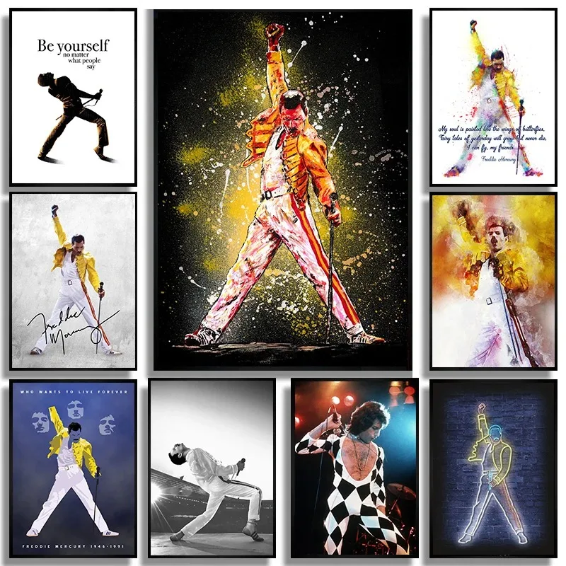 Legend Singer Rock Star Freddie-Mercury Bohemian Poster and Prints Canvas Painting Wall Art Pictures Room Home Decor Gift