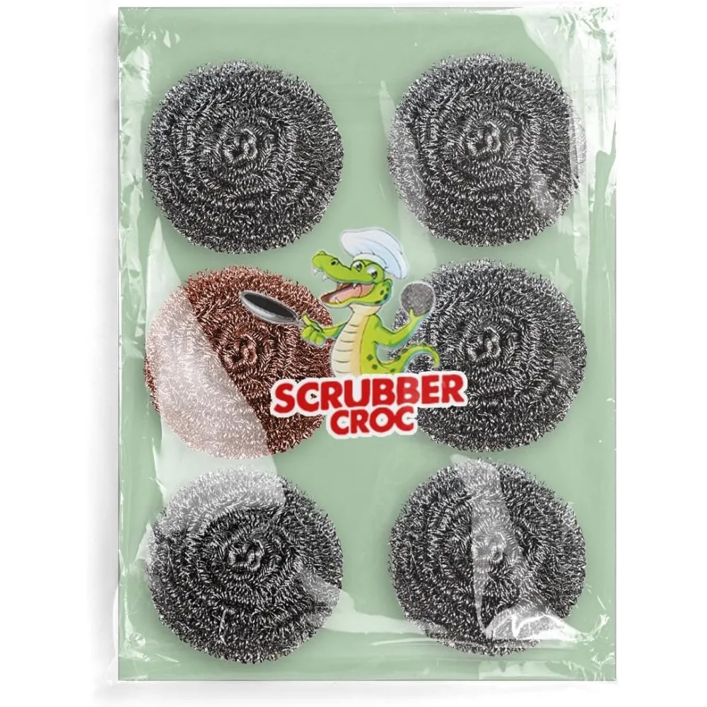 

Набор скрубберов из нержавеющей стали — 5 скребков из стали премиум-класса и 1 чистящий станок из красной меди для окончательной кухонной чистки — прочное чистящее средство