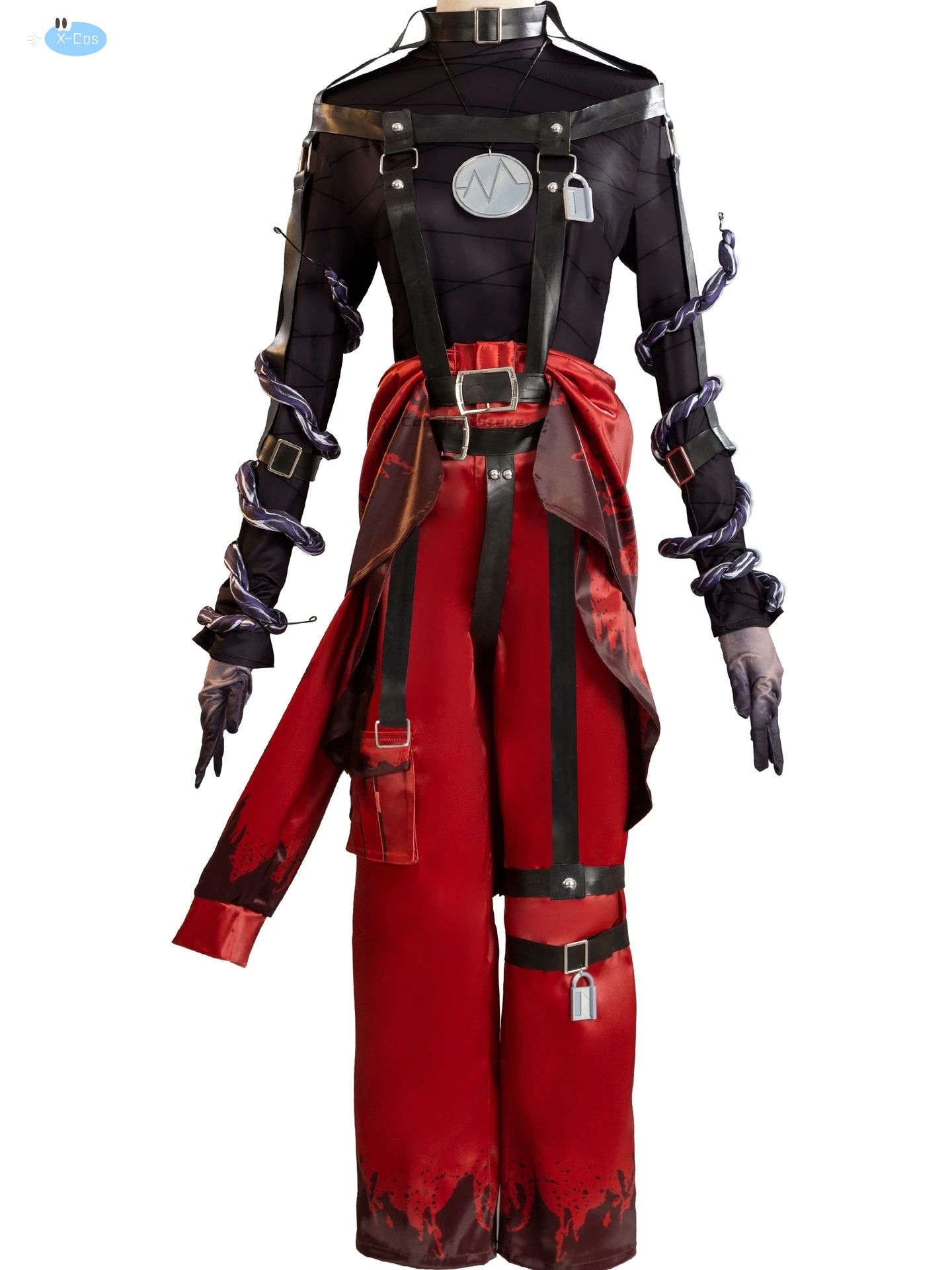 Identity V Emil Patient Rare Case Cosplay Costume Wig Mask Glasses Top Leather Belts Pants Lock White Red Hair Game Accessories