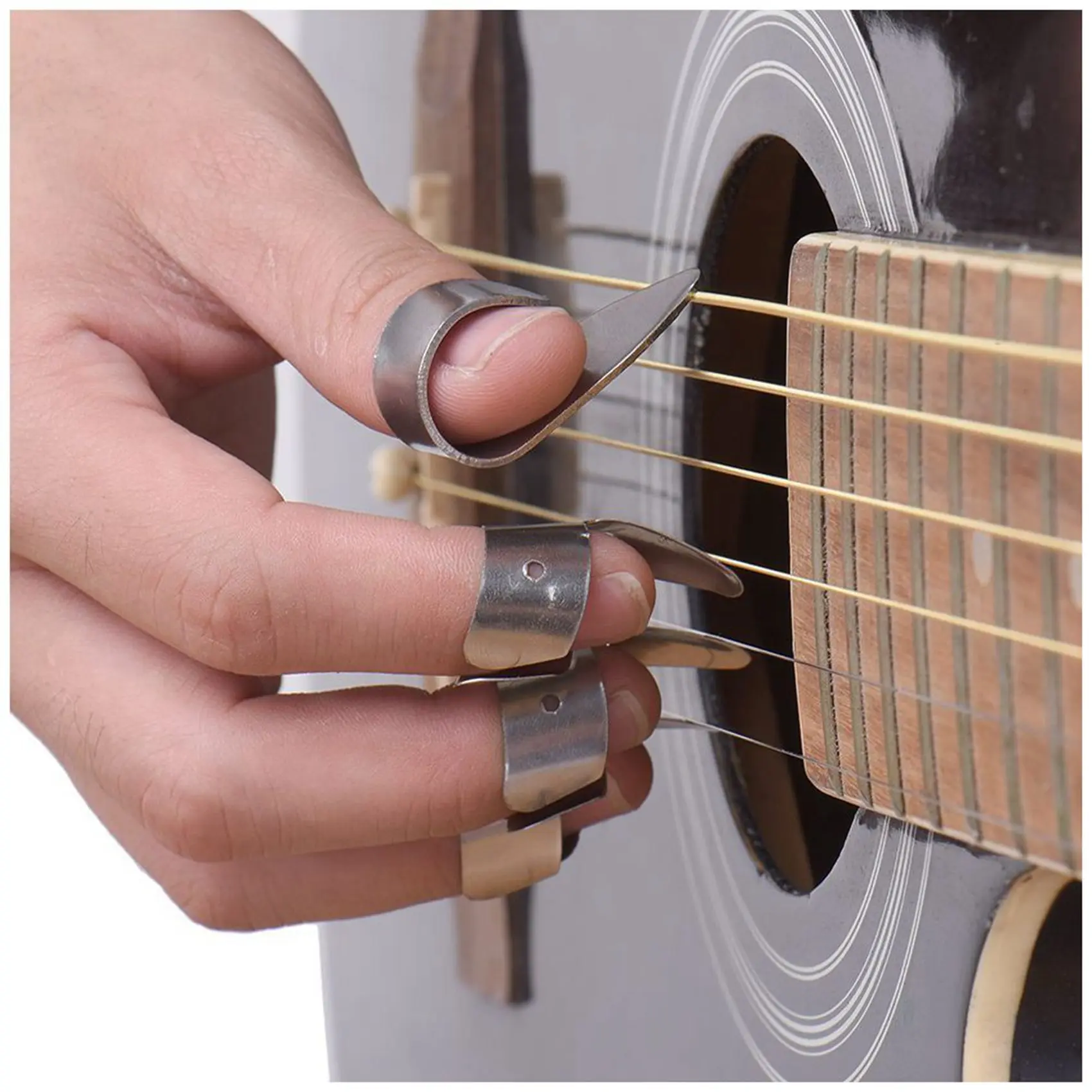 Púas de metal CGDS-6 + 2 púas para pulgar, púas para guitarra, dobro, banjo, etc.