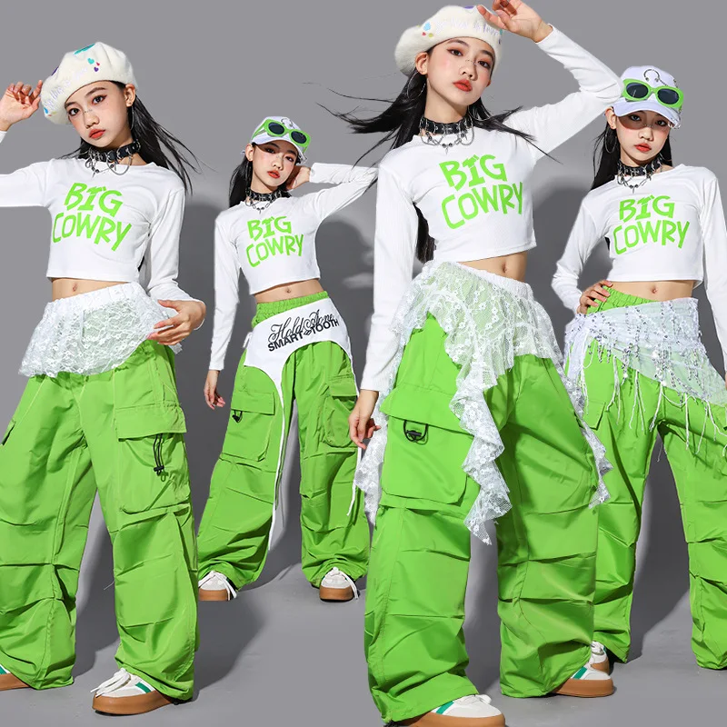 

Костюмы для уличных танцев и джазовых выступлений для девочек, джазовые топы с длинными рукавами и открытым пупком для девочек, детский комплект для уличных танцев