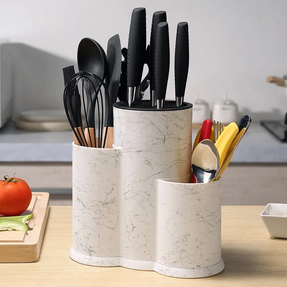 Modern Style 3 Tube Kitchen Cutter Holder Non-slip Base Detachable Cutter Shelf Large Capacity Plastic Cutter Storage Box Home